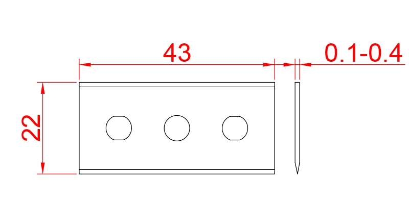 43 x 22 mm three-hole tungsten carbide foil blade dimension drawing