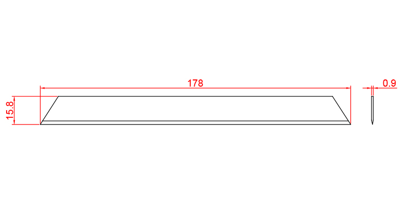 178 x 15.8 x 0.9 mm glass fiber cutting blade dimension drawing